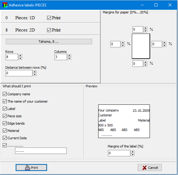 adhesive labels parts